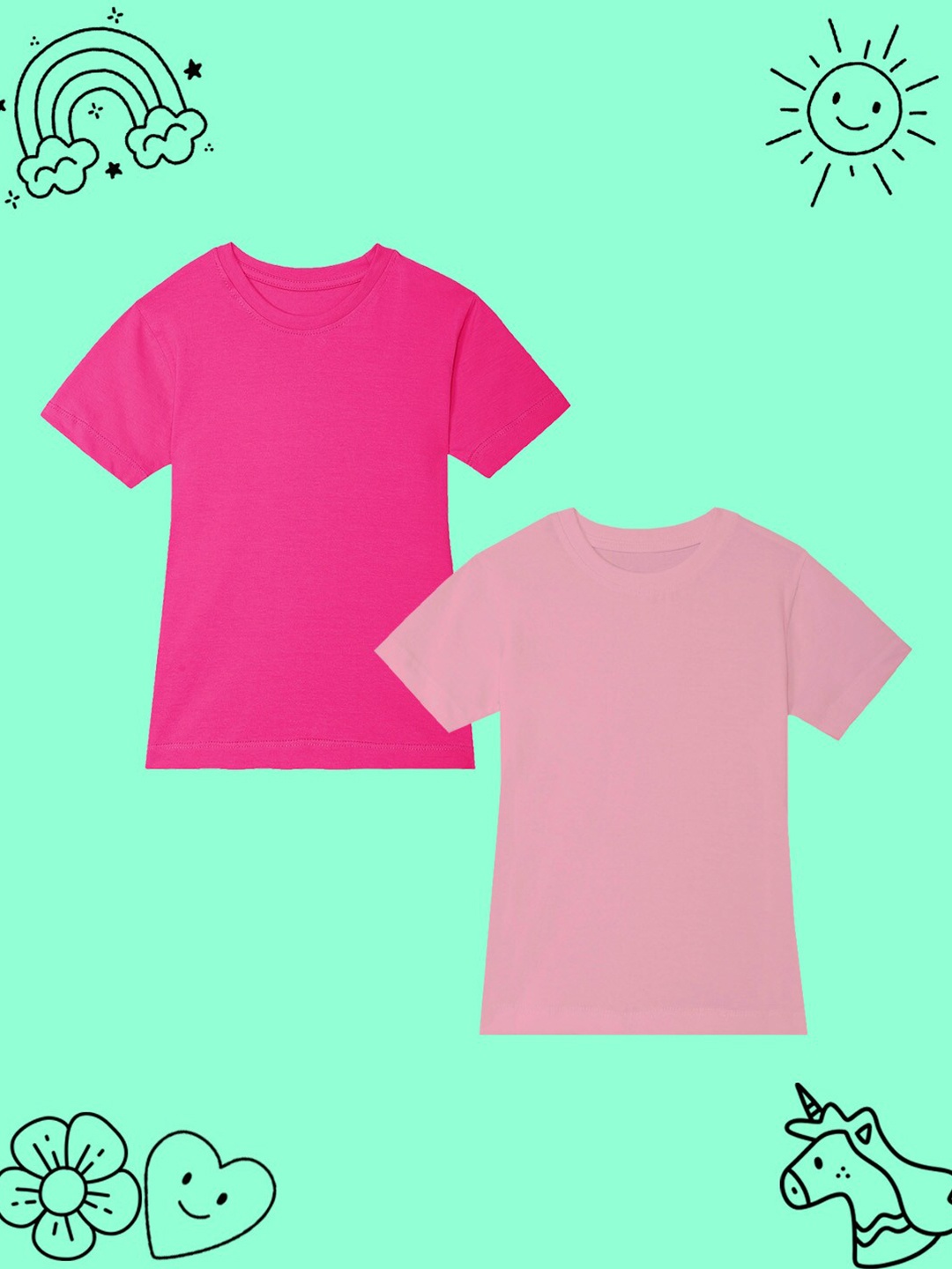 

BAESD Girls Pack Of 2 Solid Round Neck Short Sleeves Cotton Casual T-shirt, Magenta