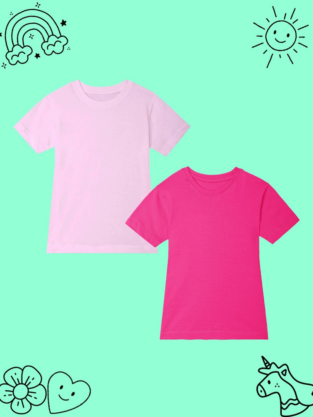 

BAESD Girls Pack Of 2 Round Neck Short Sleeves Regular Fit Cotton T-shirt, Pink