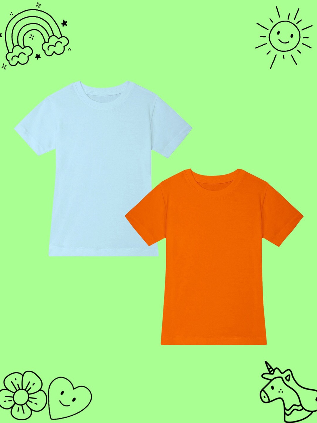 

BAESD Girls Pack Of 2 Solid Round Neck Short Sleeves Cotton Casual T-shirt, Orange