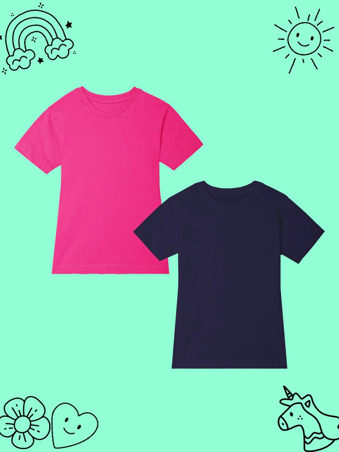 

BAESD Girls Pack Of 2 Solid Round Neck Short Sleeves Cotton Casual T-shirts, Pink