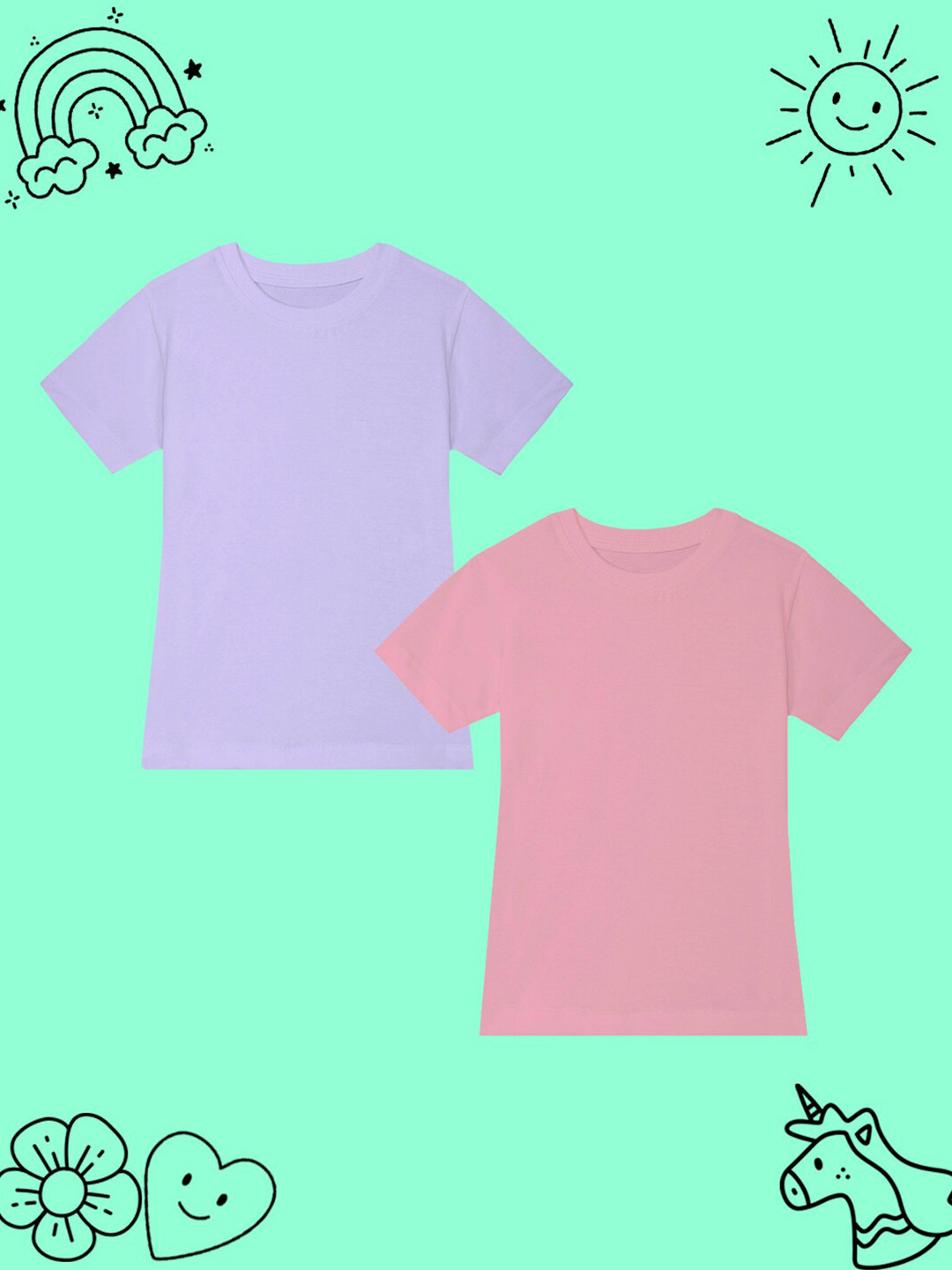 

BAESD Girls Pack Of 2 Round Neck Short Sleeves Regular Fit Cotton T-shirt, Purple