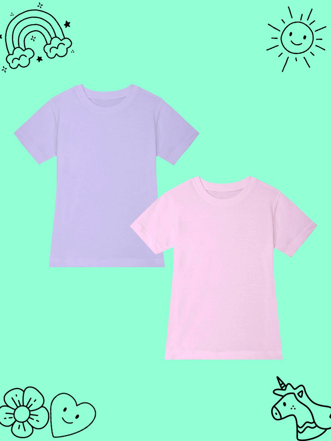 

BAESD Girls Pack Of 2 Round Neck Short Sleeves Regular Fit Cotton T-shirt, Purple