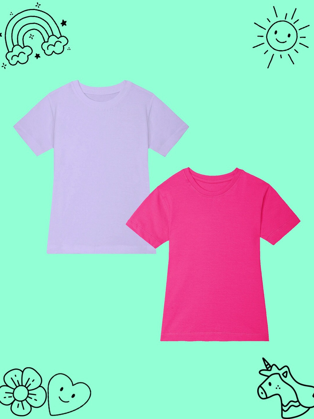 

BAESD Girls Pack of 2 Round Neck Cotton T-shirt, Lavender