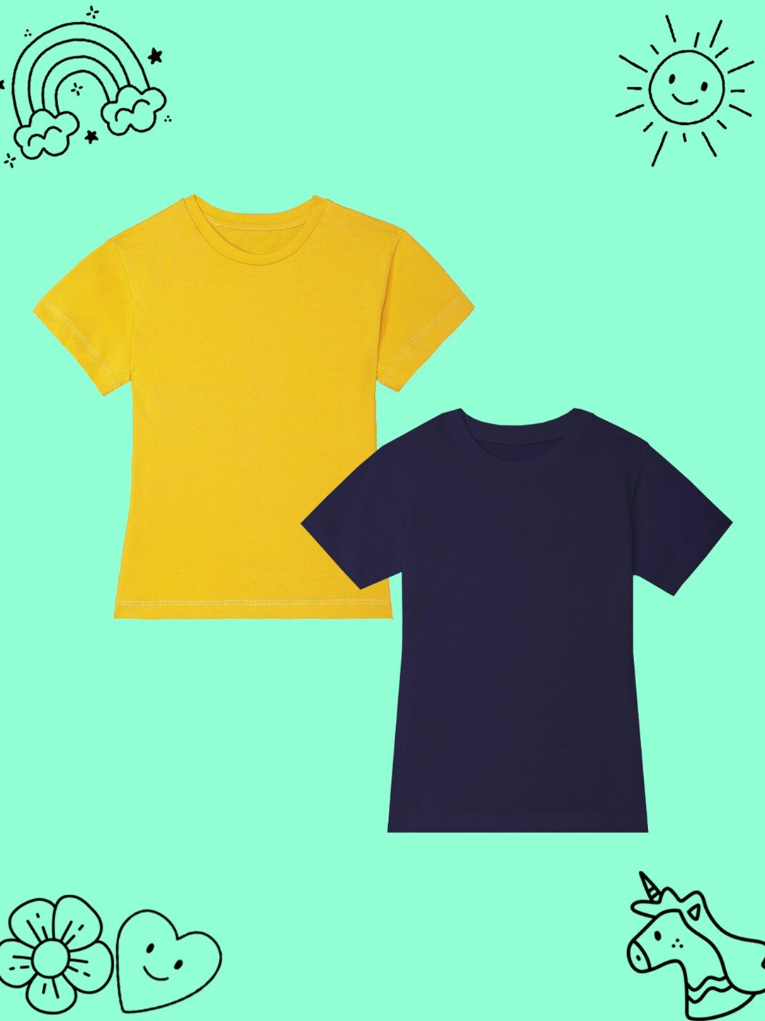 

BAESD Girls Pack of 2 Round Neck Cotton T-shirt, Yellow