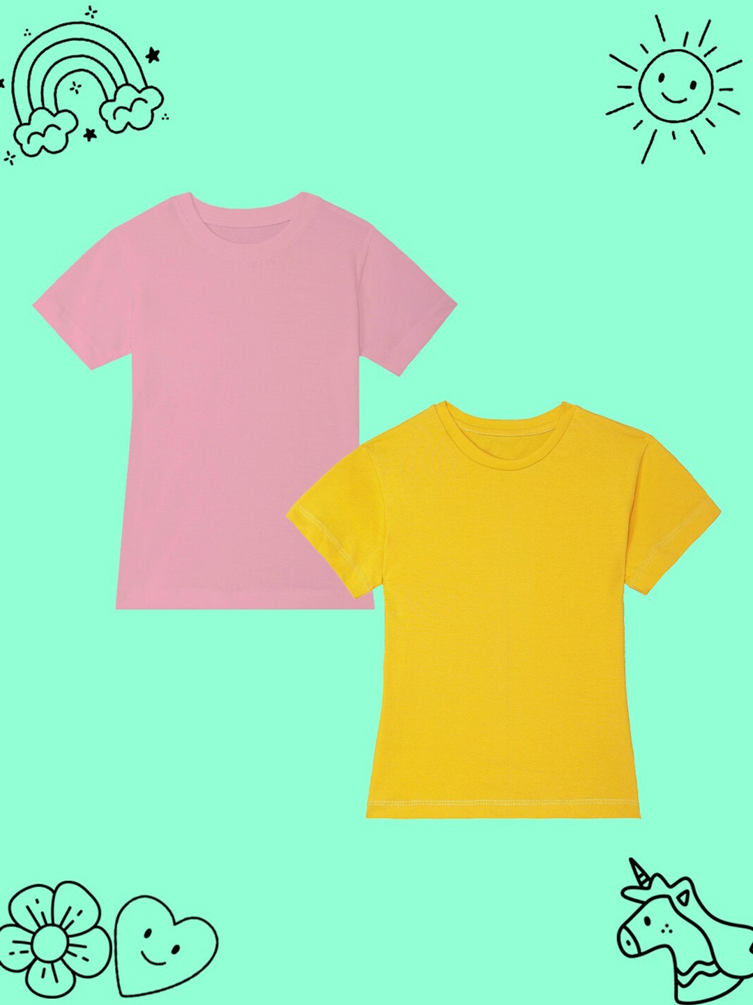

BAESD Girls Pack Of 2 Solid Round Neck Short Sleeves Cotton Casual T-shirt, Pink