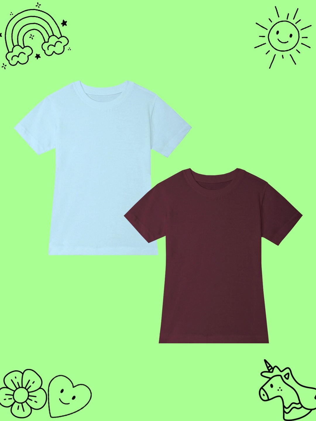 

BAESD Girls Pack Of 2 Solid Round Neck Short Sleeves Cotton Casual T-shirt, Blue