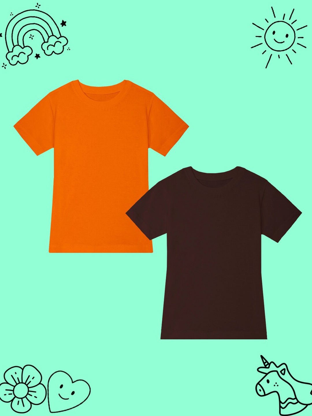 

BAESDGirls Pack Of 2 Solid Round Neck Short Sleeves Cotton Casual T-shirt, Orange