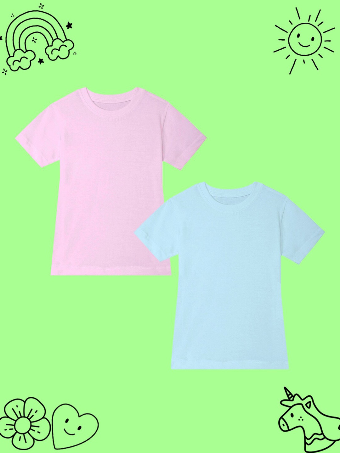 

BAESD Girls Pack Of 2 Solid Round Neck Short Sleeves Cotton Casual T-shirt, Pink