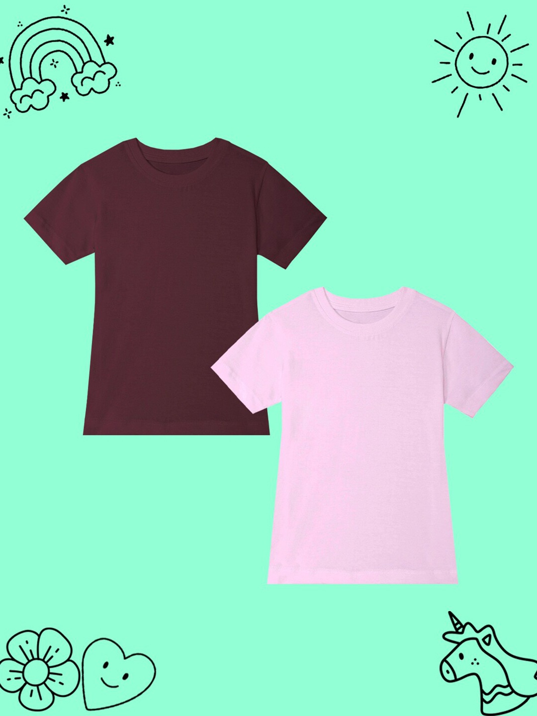 

BAESD Girls Pack Of 2 Solid Round Neck Short Sleeves Cotton Casual T-shirts, Brown