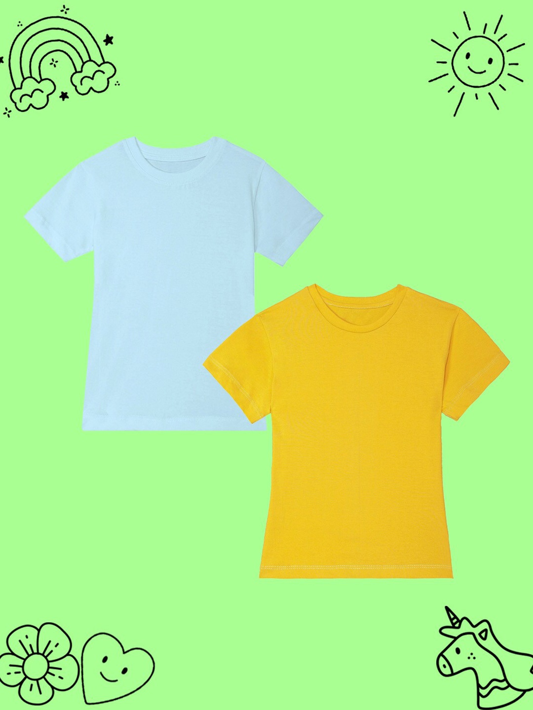 

BAESD Girls Pack Of 2 Solid Round Neck Short Sleeves Cotton Casual T-shirt, Blue