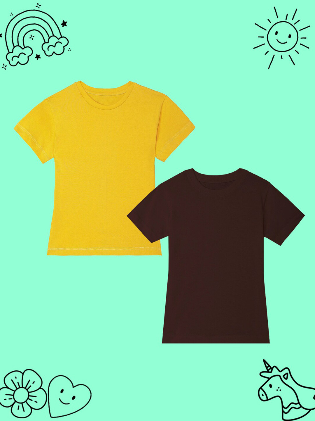 

BAESD Girls Pack Of 2 Round Neck Short Sleeves Cotton Casual T-shirt, Yellow