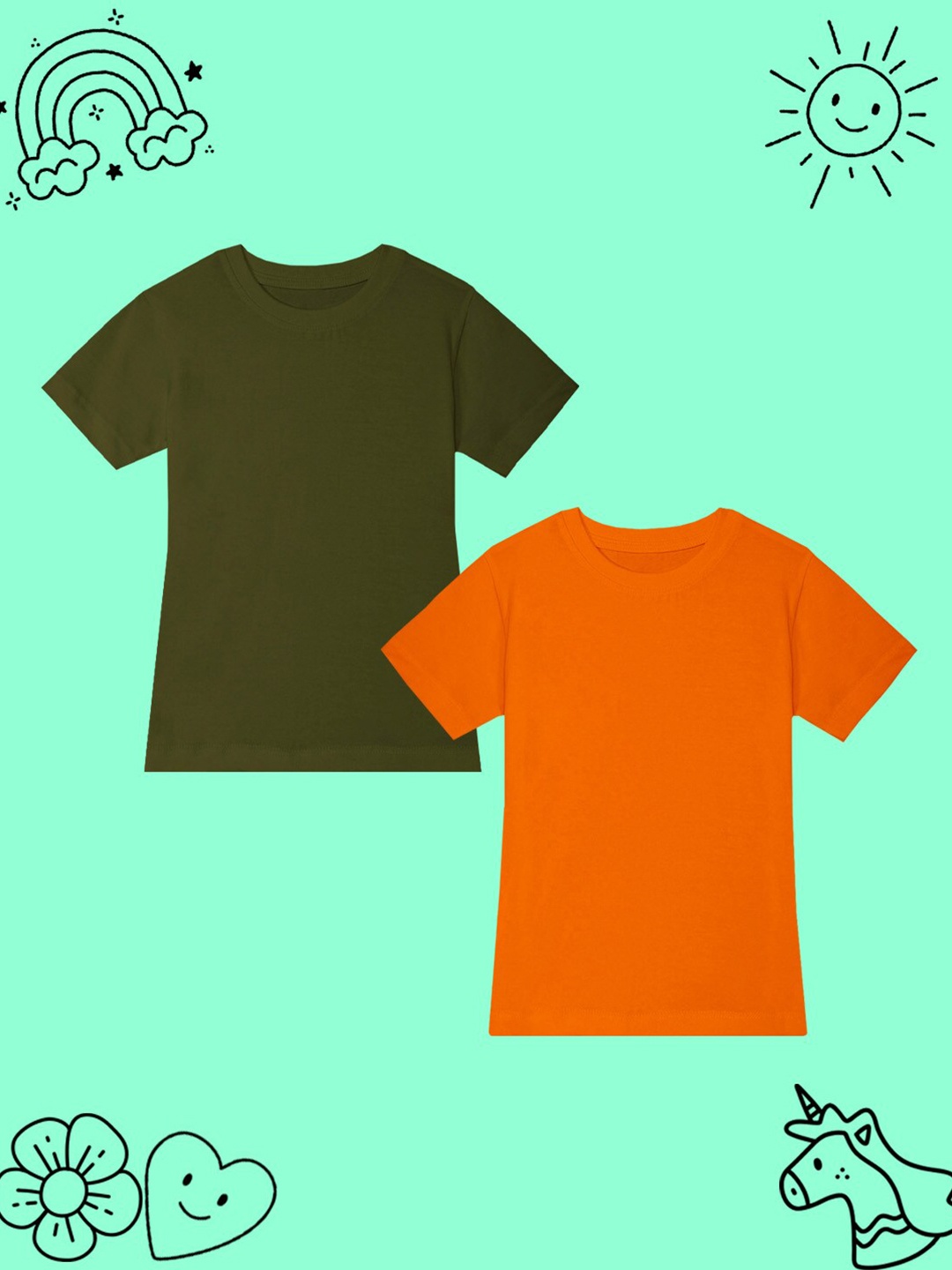 

BAESD Girls Pack Of 2 Round Neck Short Sleeves Regular Fit Cotton T-shirt, Olive
