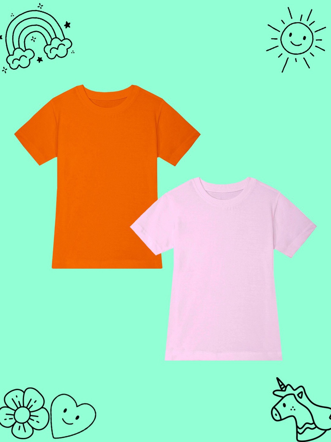 

BAESD Girls Pack of 2 Round Neck Cotton T-shirt, Orange