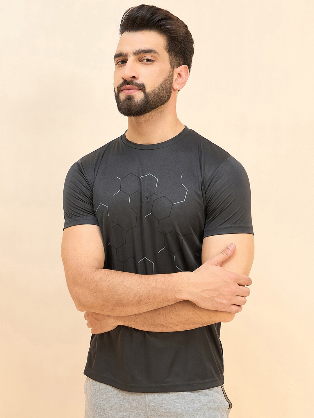 

Sweet Dreams Graphic Printed Round Neck Casual T-shirt, Grey melange