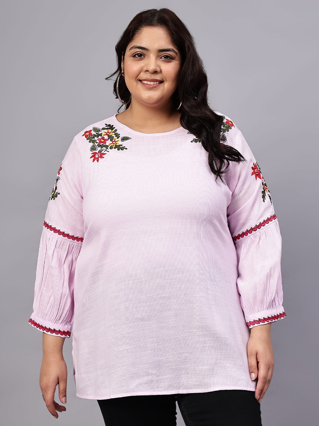

Indietoga Plus Size Embroidered Cotton Tunic, Purple