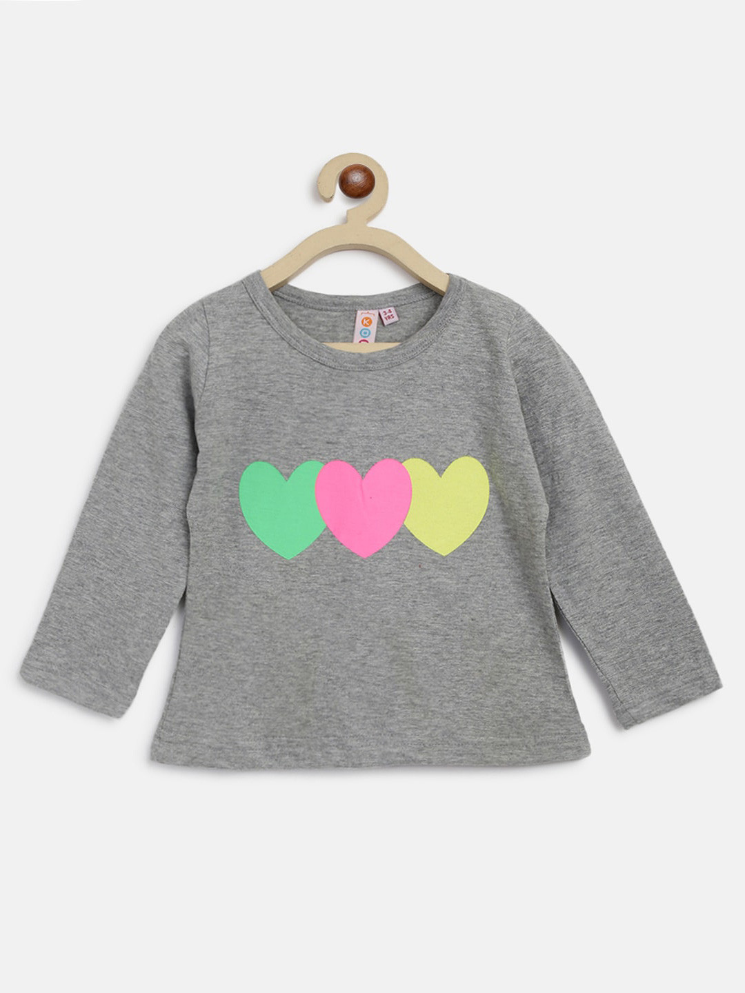 

Kids On Board Girls Graphic Printed Round Neck Cotton Top, Grey