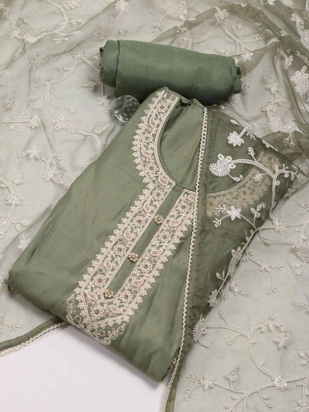 

Meena Bazaar Embroidered Unstitched Dress Material, Green