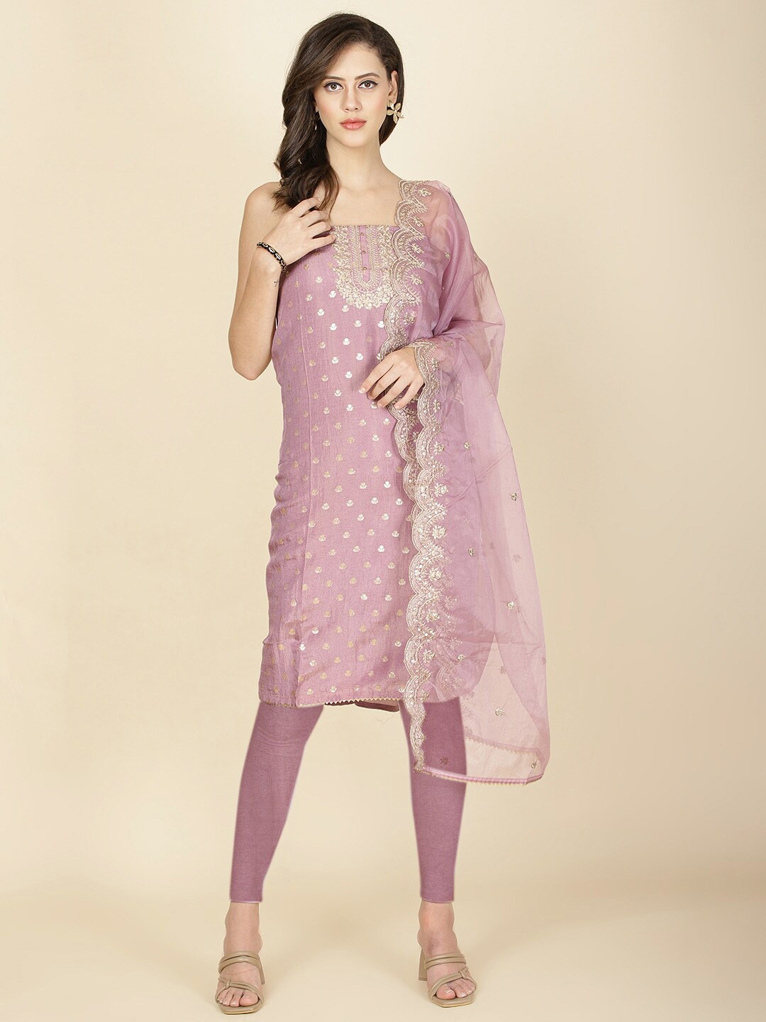

Meena Bazaar Floral Woven Design Unstitched Dress Material, Purple