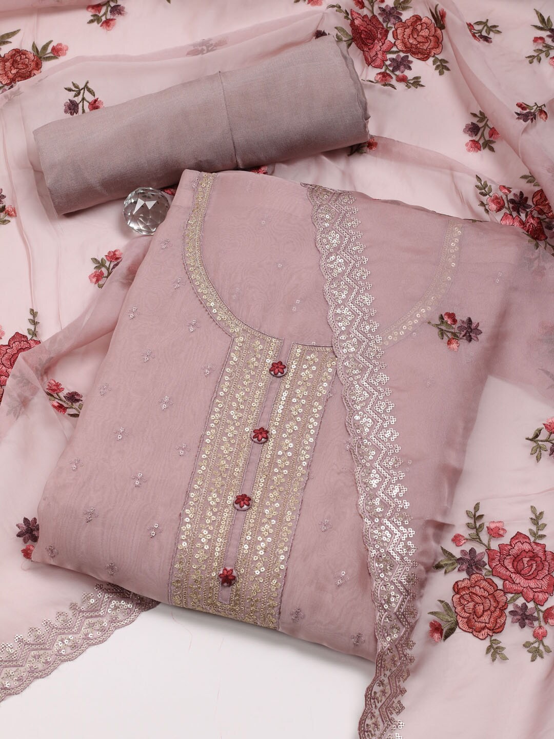 

Meena Bazaar Embroidered Organza Unstitched Dress Material, Purple