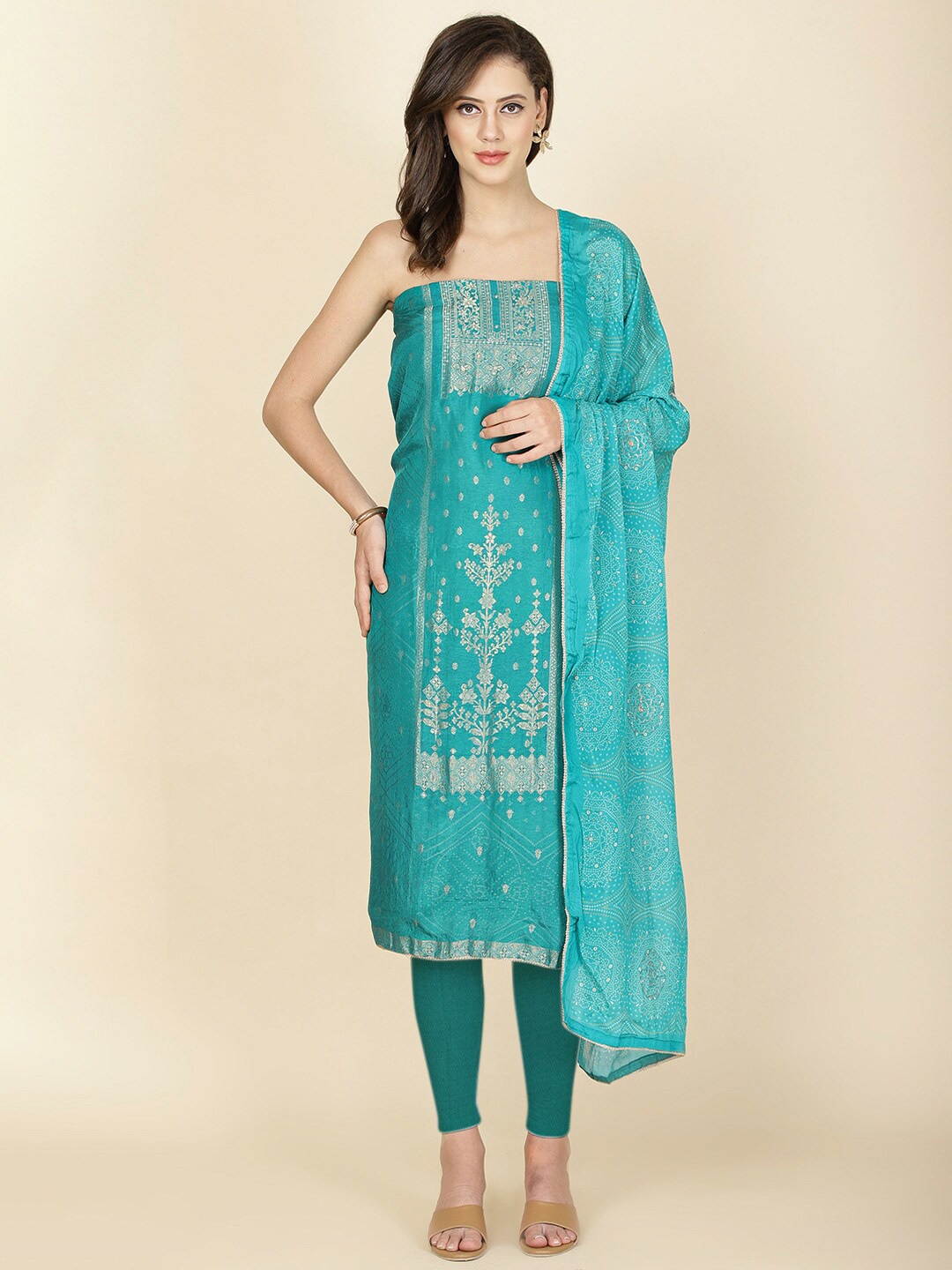 

Meena Bazaar Ethnic Motifs Unstitched Dress Material, Blue