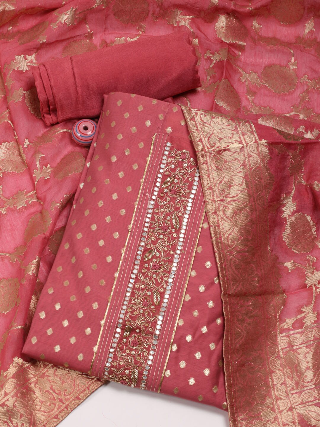 

Meena Bazaar Art Silk Unstitched Dress Material, Pink