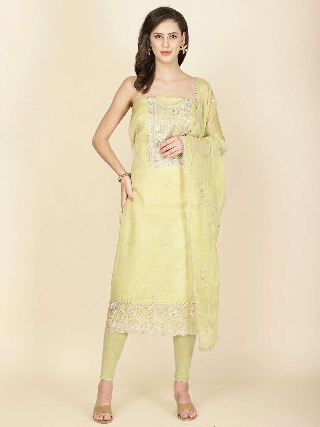 

Meena Bazaar Embroidered Organza Unstitched Dress Material, Yellow