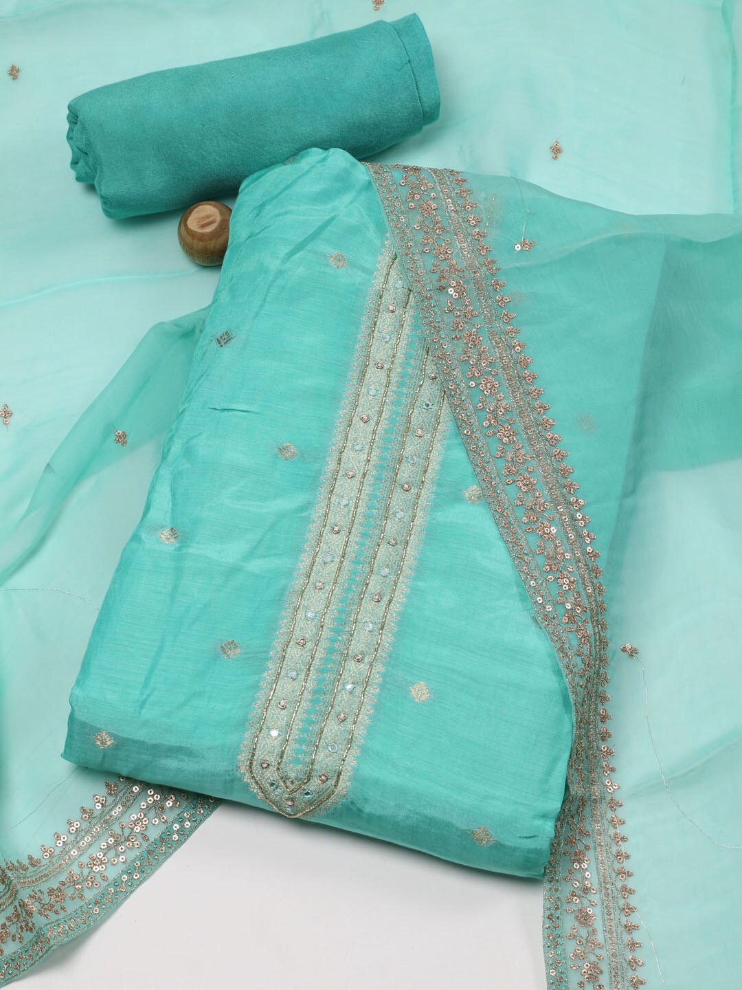 

Meena Bazaar Ethnic Motifs Unstitched Dress Material, Blue