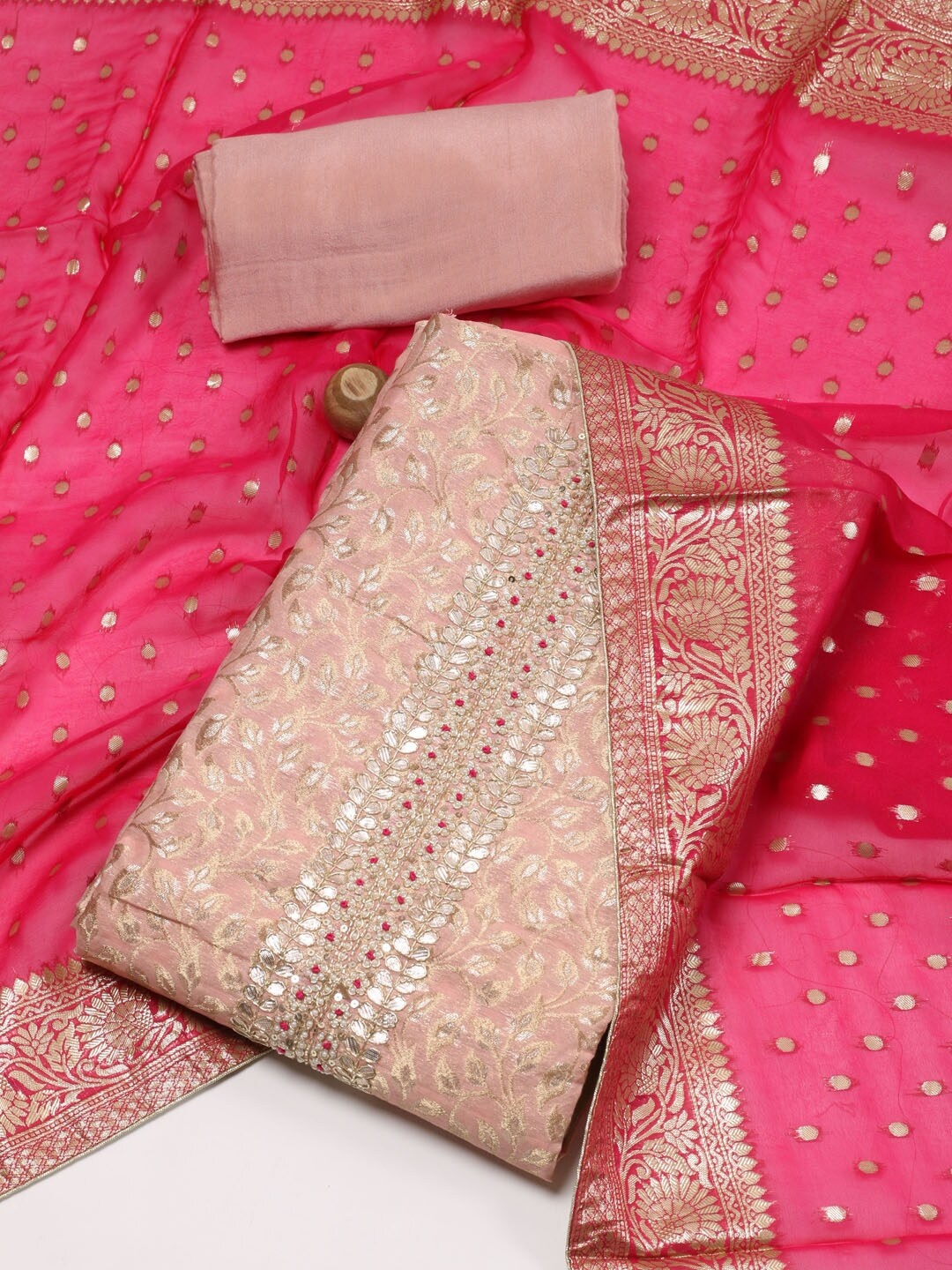 

Meena Bazaar Woven Design Unstitched Dress Material, Peach