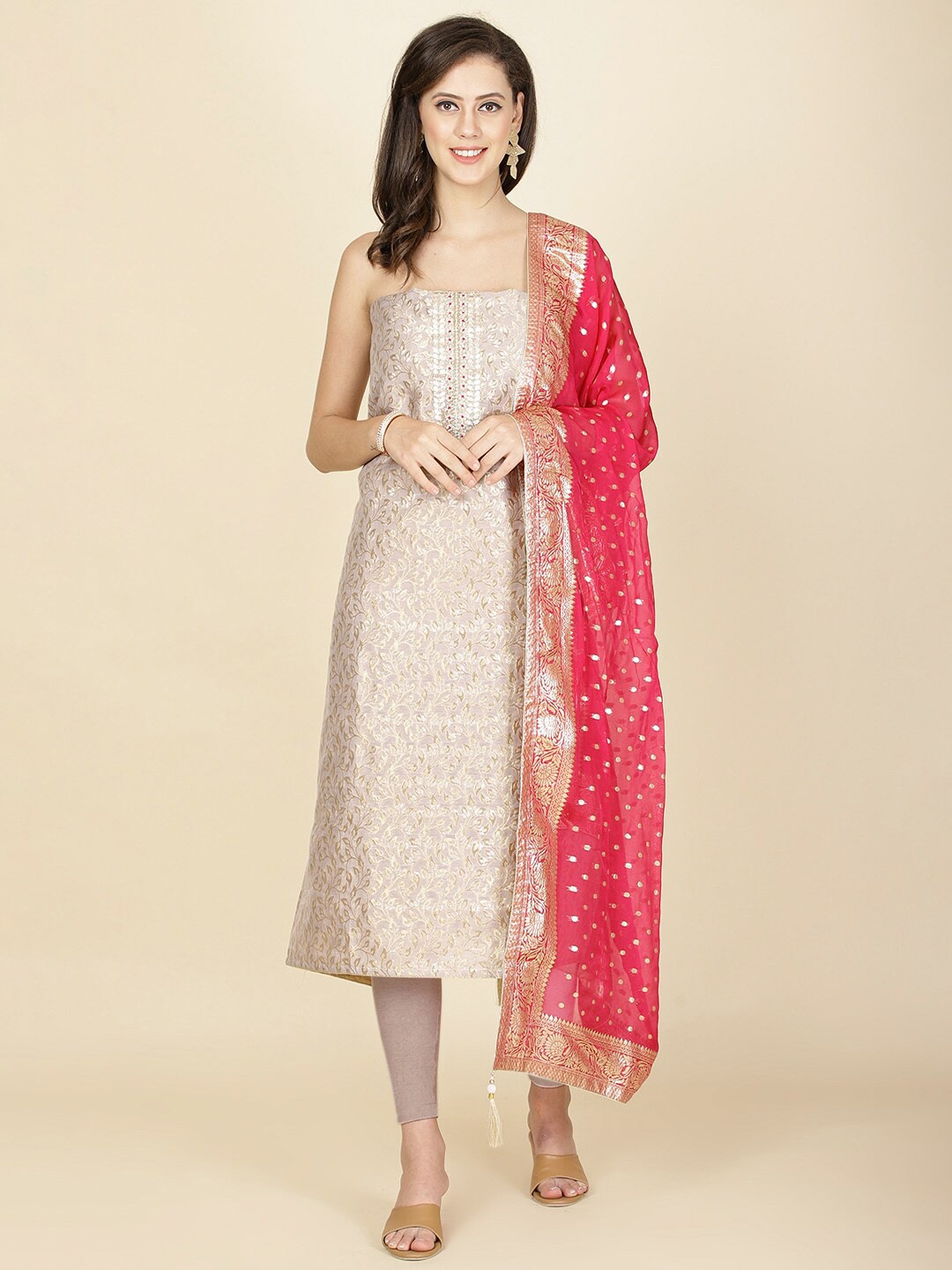 

Meena Bazaar Art Silk Unstitched Dress Material, Grey