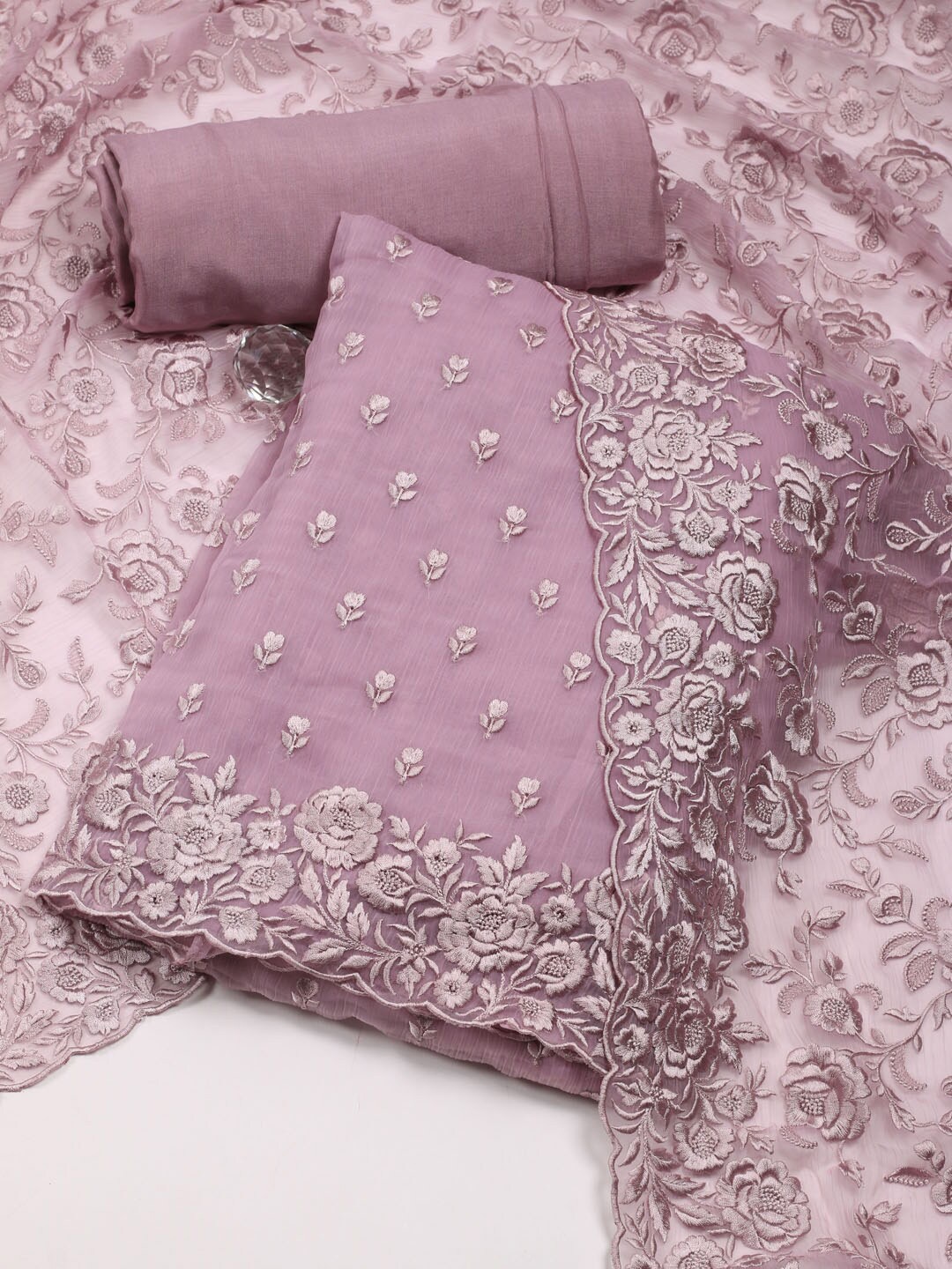 

Meena Bazaar Embroidered Unstitched Dress Material, Purple