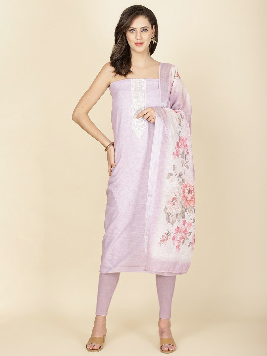 

Meena Bazaar Printed Linen Unstitched Dress Material, Purple