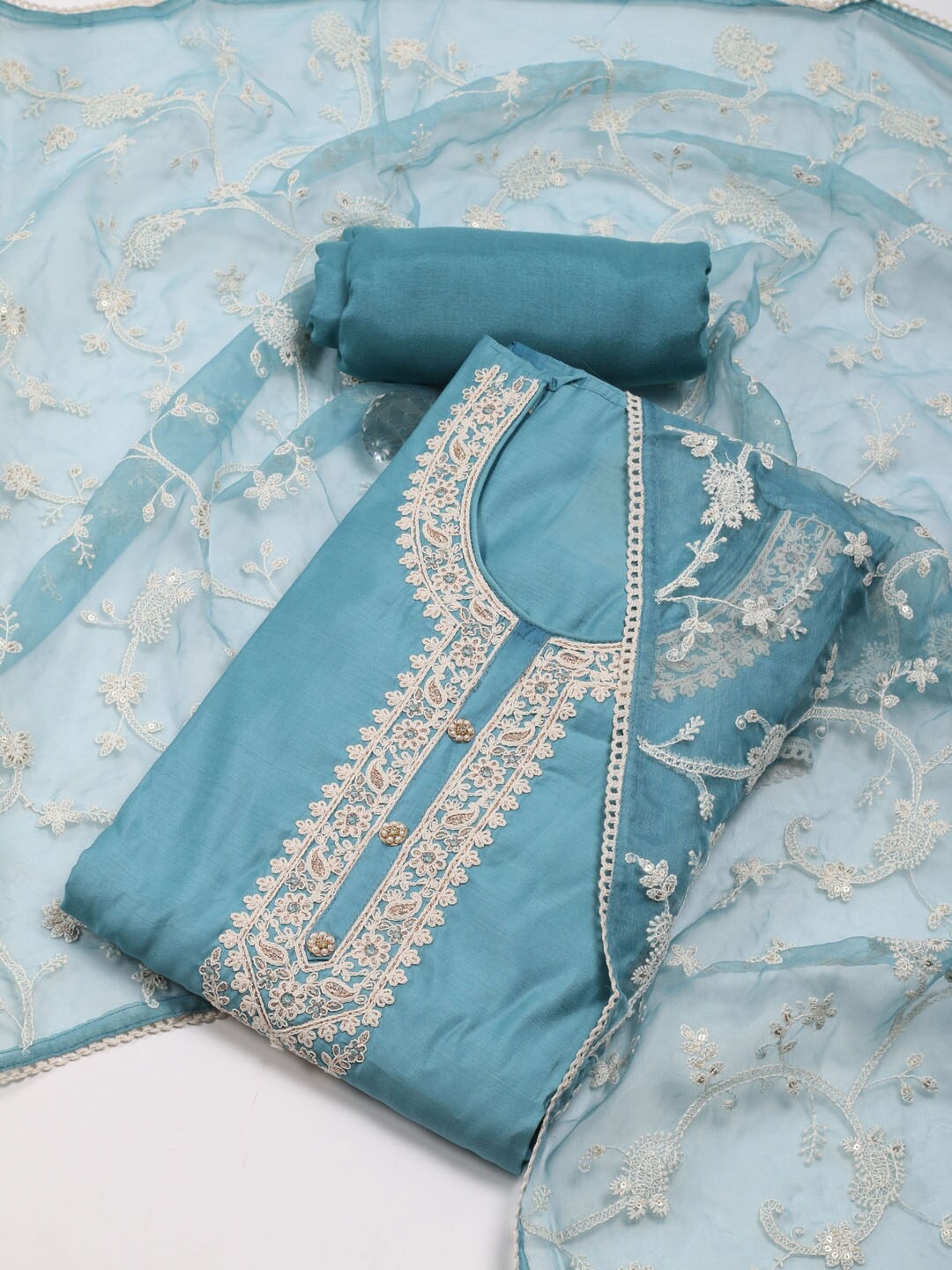 

Meena Bazaar Embroidered Unstitched Dress Material, Blue