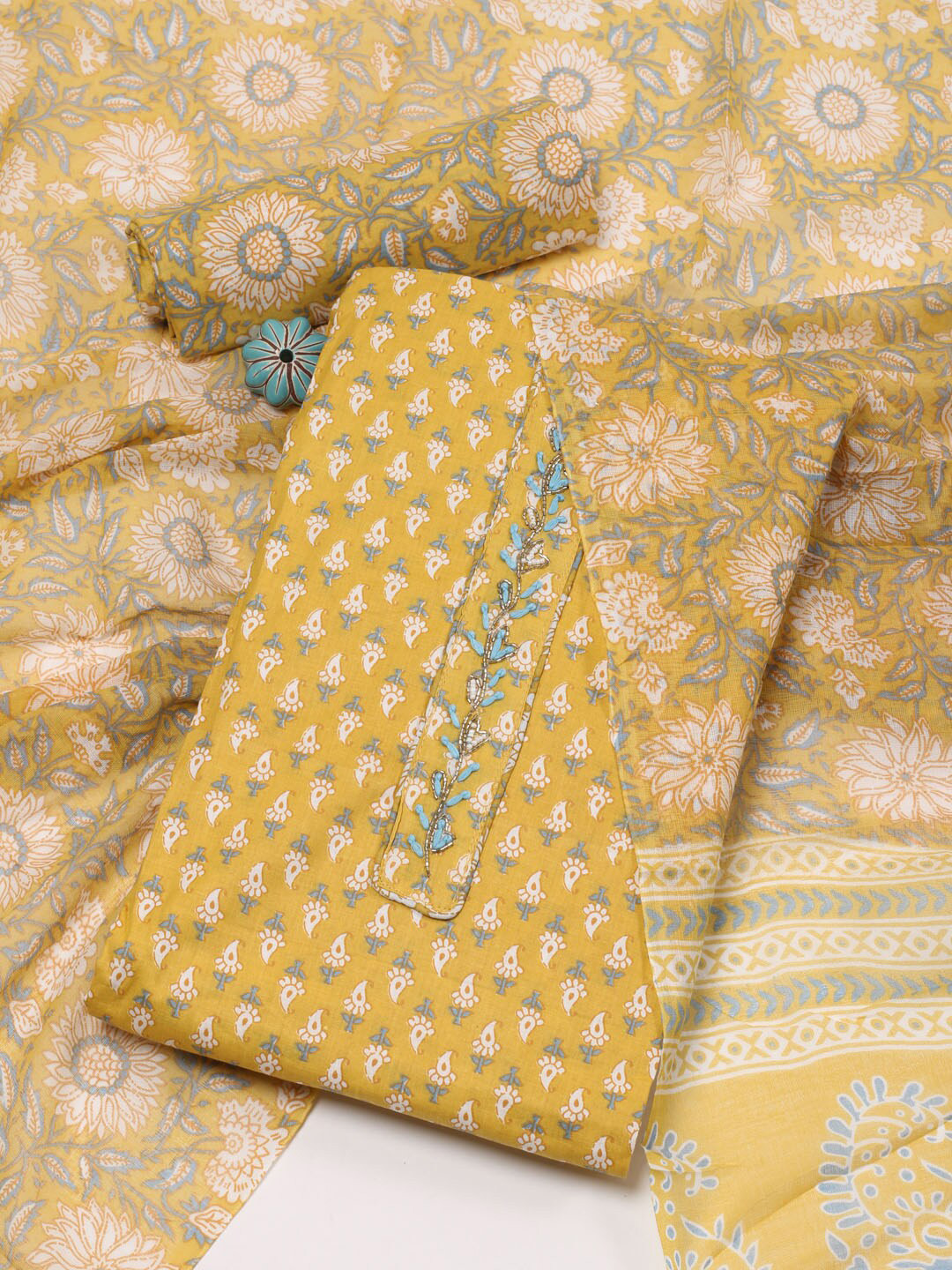 

Meena Bazaar Ethnic Motifs Printed Unstitched Dress Material, Yellow