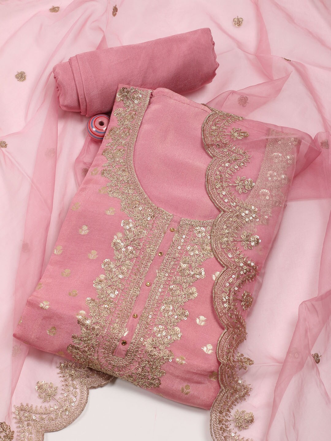 

Meena Bazaar Floral Unstitched Dress Material, Pink