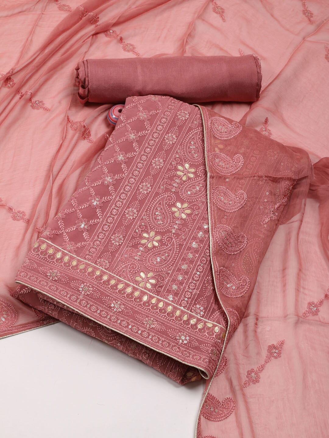 

Meena Bazaar Embroidered Unstitched Dress Material, Pink