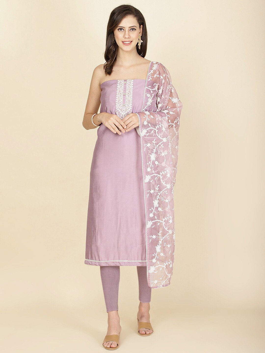 

Meena Bazaar Embroidered Art Silk Unstitched Dress Material, Purple