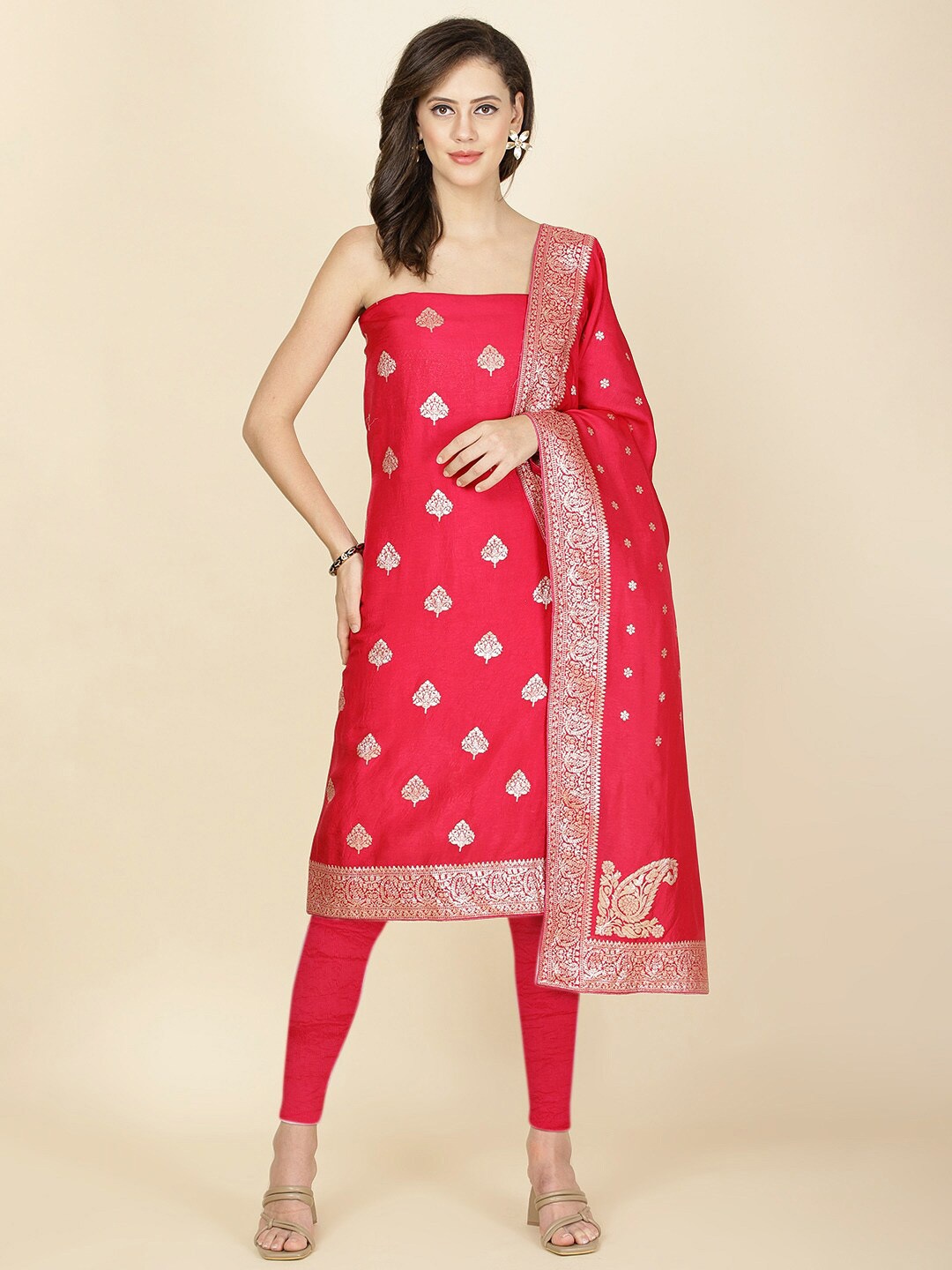 

Meena Bazaar Art Silk Unstitched Dress Material, Pink