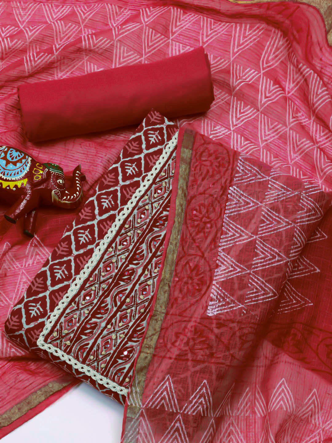 

Meena Bazaar Ethnic Motifs Printed Unstitched Dress Material, Maroon
