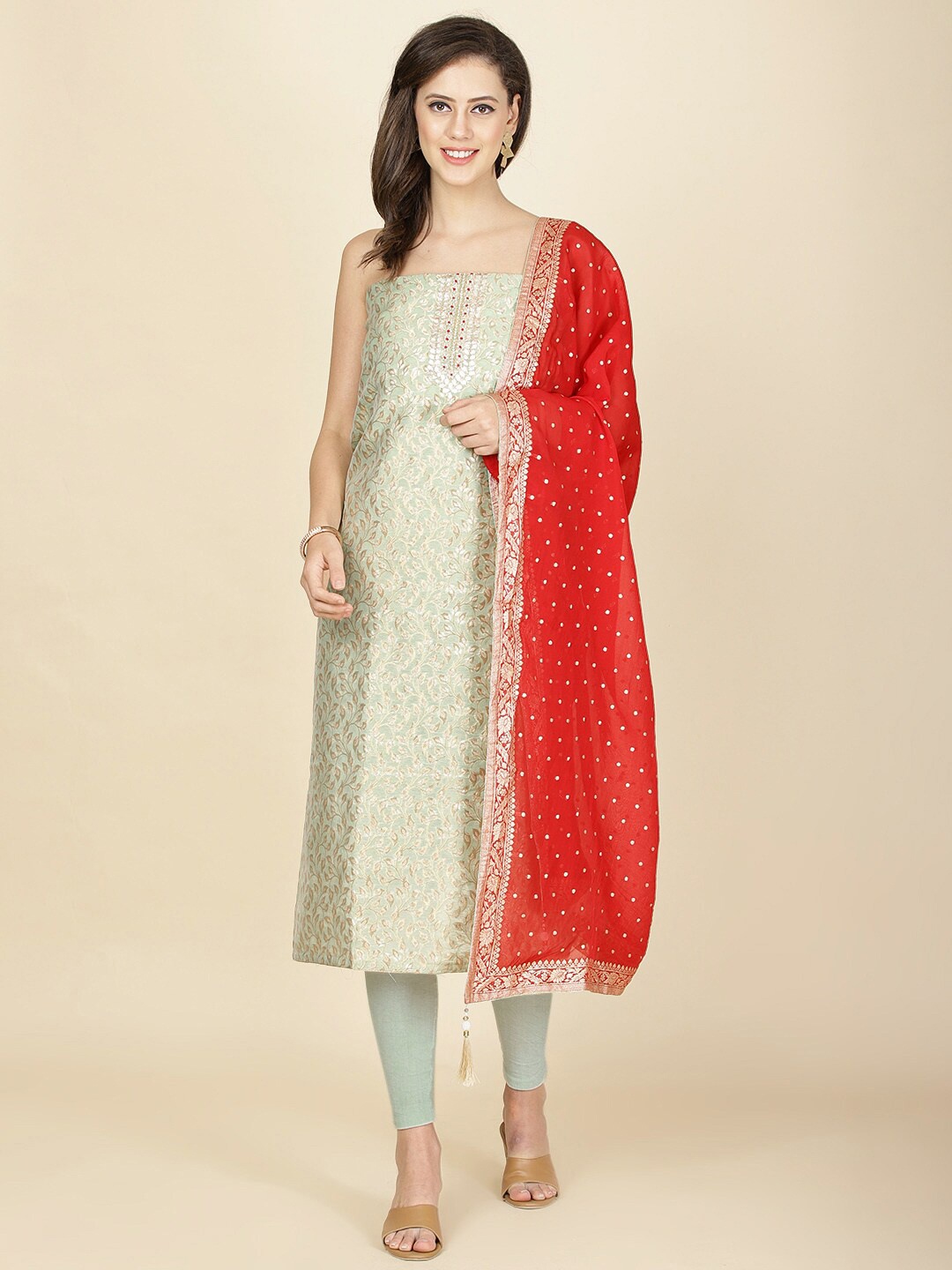 

Meena Bazaar Art Silk Unstitched Dress Material, Green