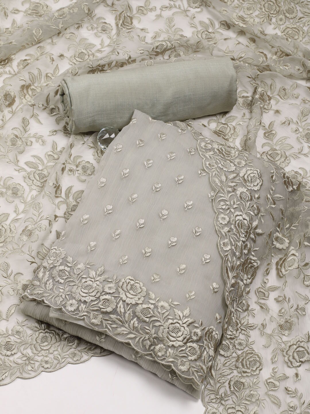 

Meena Bazaar Embroidered Unstitched Dress Material, Grey
