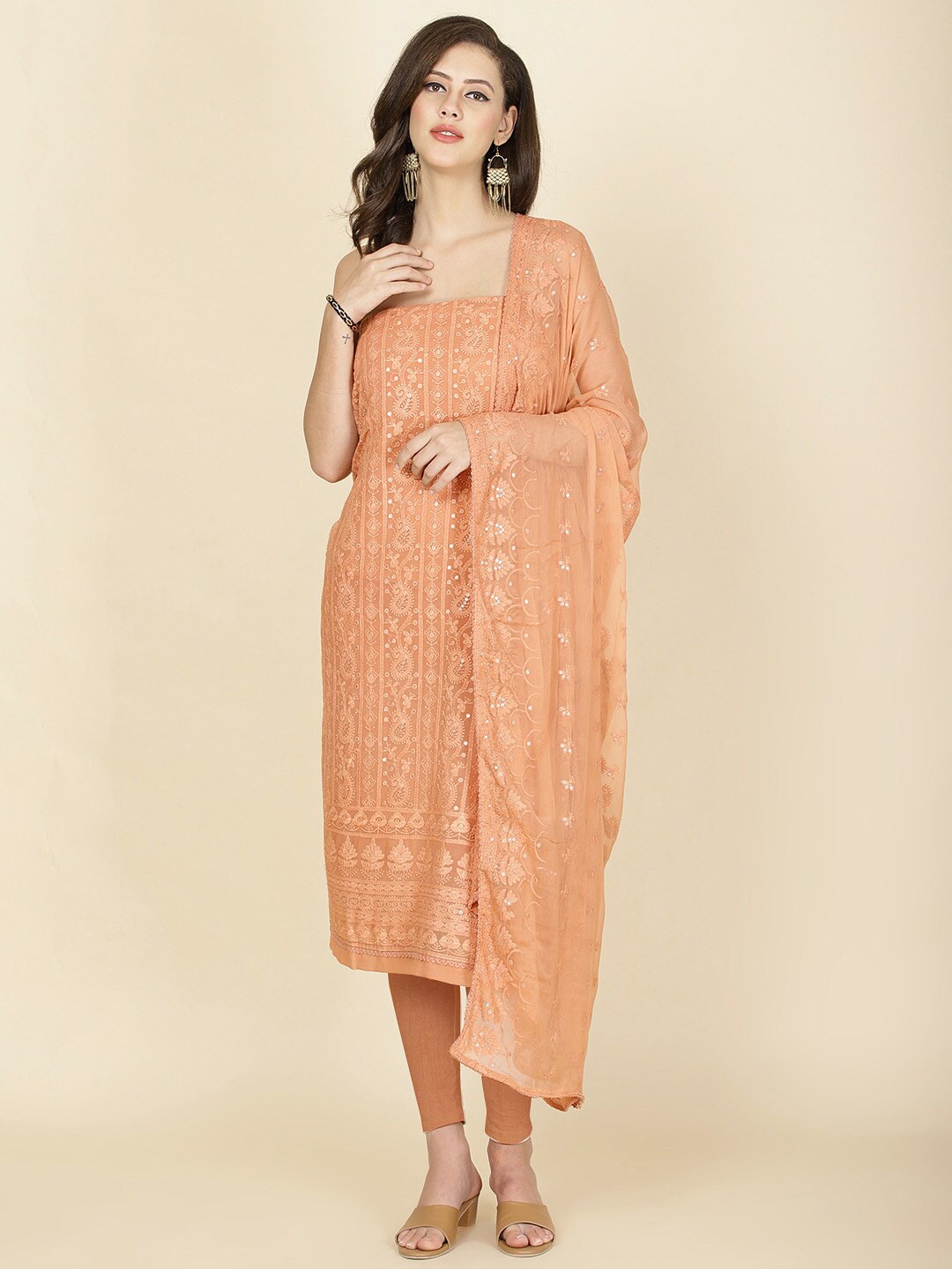 

Meena Bazaar Paisley Embroidered Unstitched Dress Material, Peach