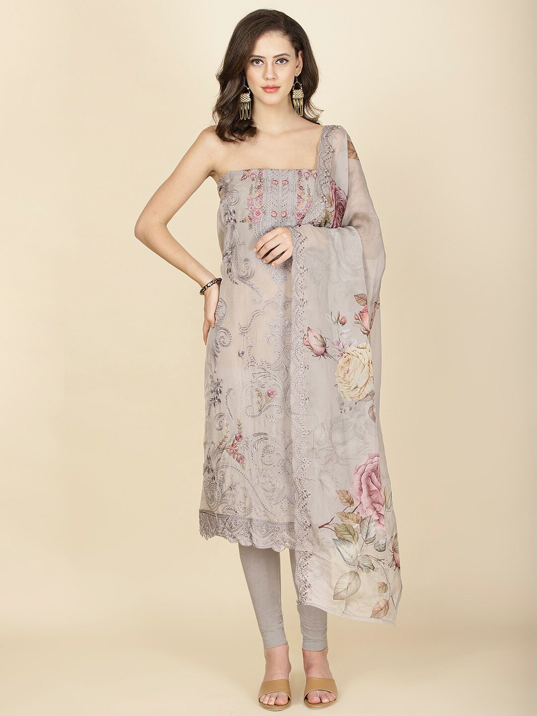 

Meena Bazaar Embroidered Organza Unstitched Dress Material, Grey