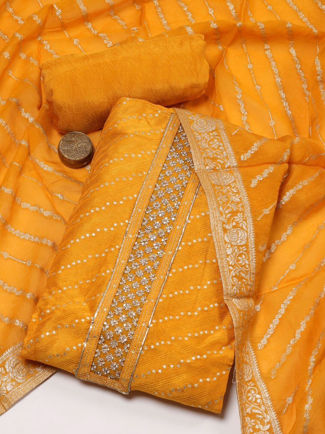 

Meena Bazaar Ethnic Motifs Printed Unstitched Dress Material, Yellow