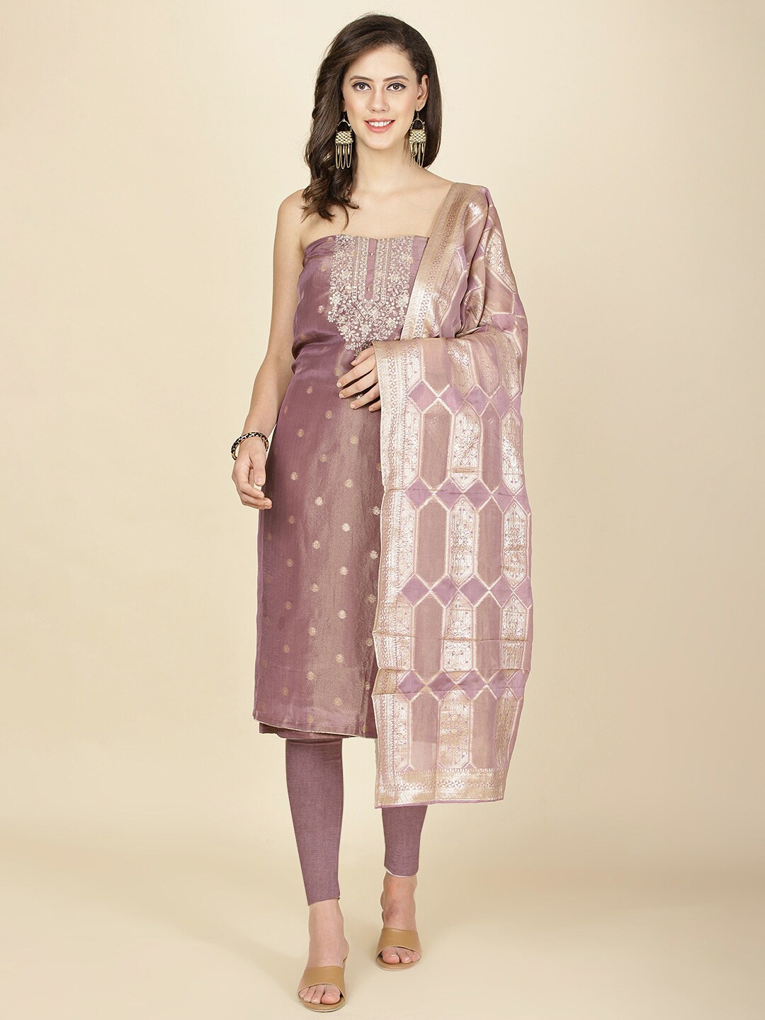 

Meena Bazaar Floral Woven Design Unstitched Dress Material, Purple