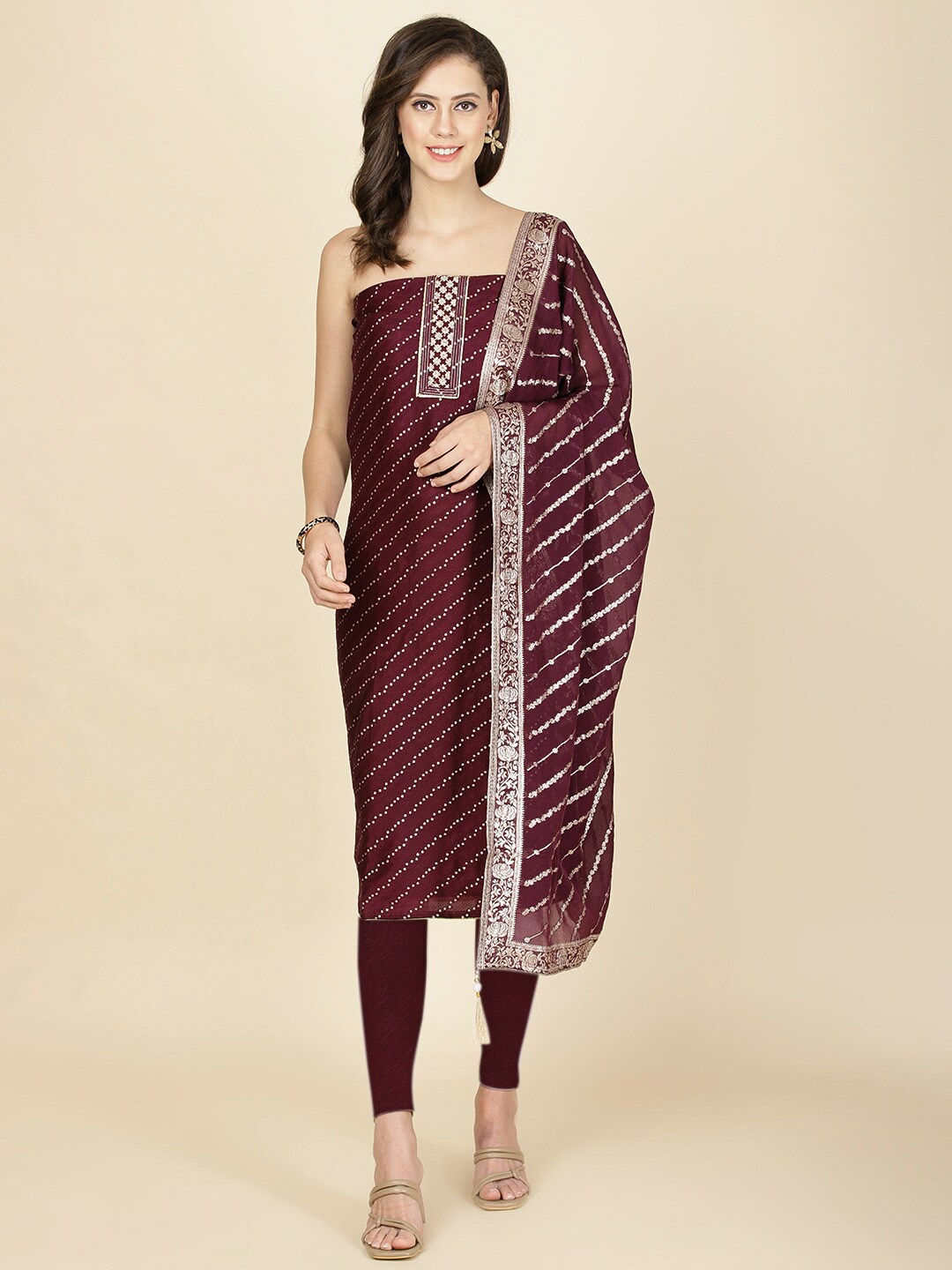 

Meena Bazaar Printed Unstitched Dress Material, Burgundy