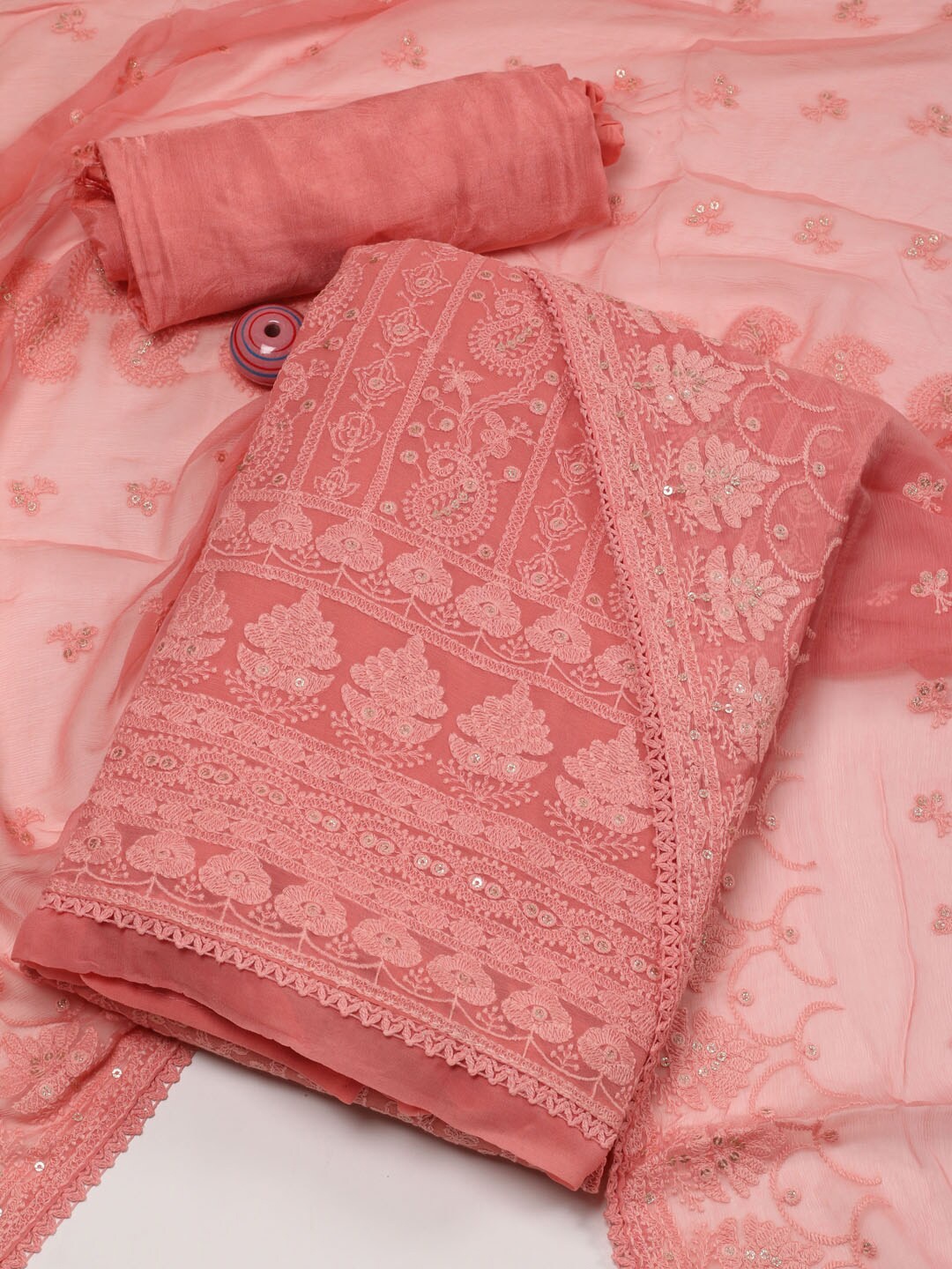 

Meena Bazaar Embroidered Unstitched Dress Material, Pink