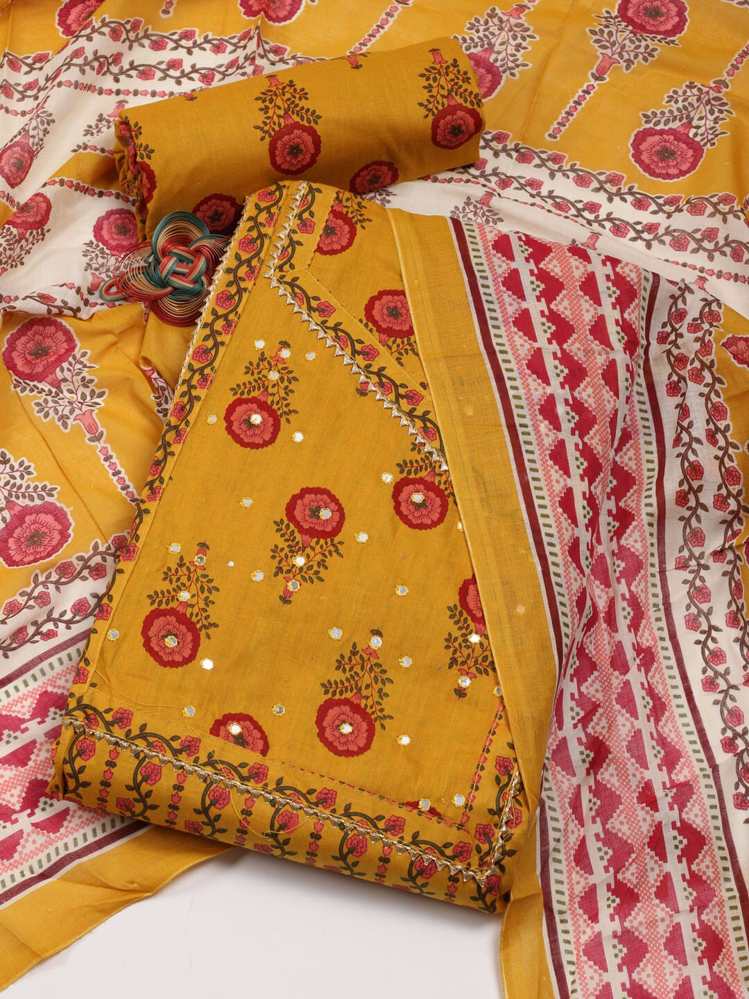 

Meena Bazaar Printed Unstitched Dress Material, Mustard
