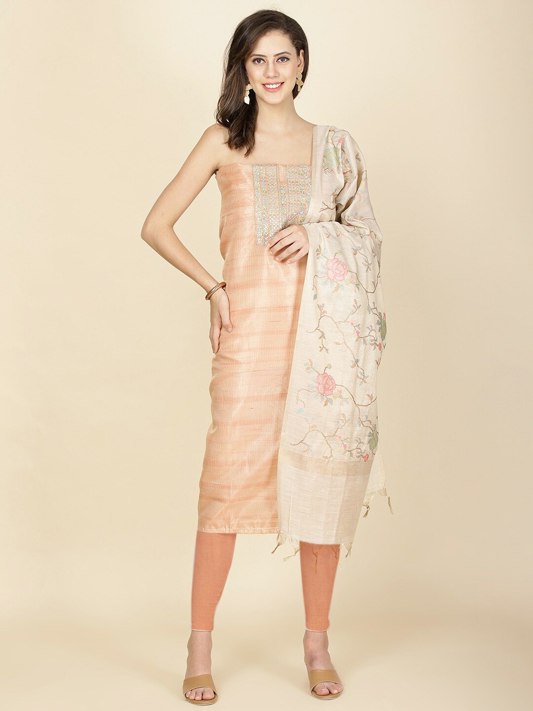 

Meena Bazaar Embroidered Unstitched Dress Material, Peach
