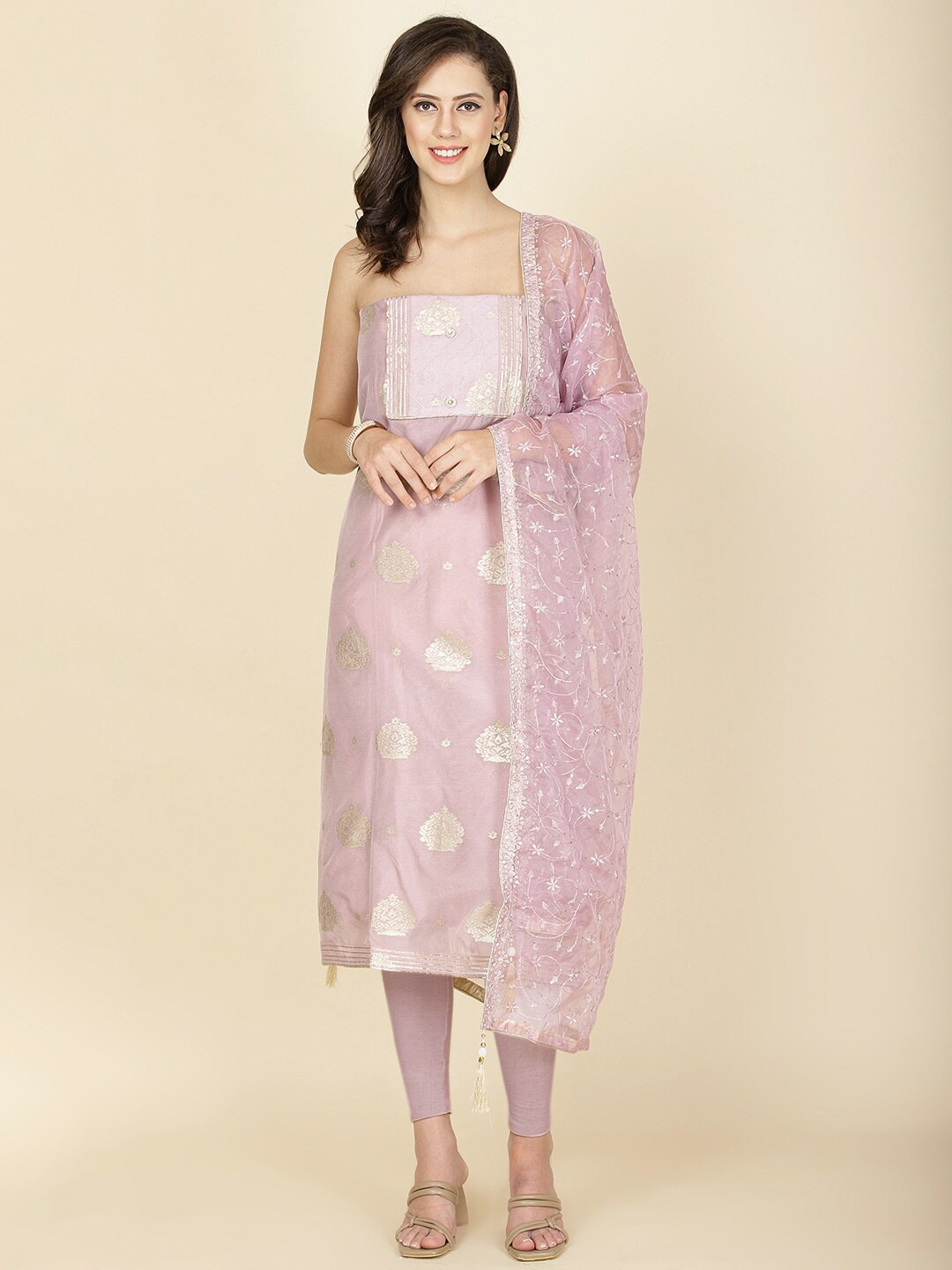 

Meena Bazaar Art Silk Unstitched Dress Material, Purple