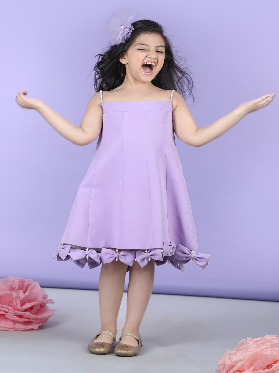 

THE LITTLE CELEBS Girls Crepe A-Line Dress, Purple